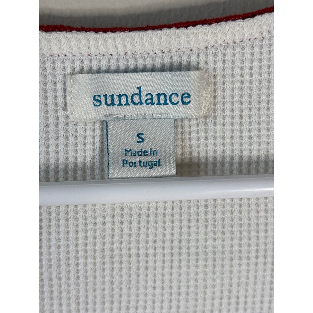 Sundance Women Cream Waffle Knit Henley Top Embroidered Trim Cotton Small - Picture 4 of 6
